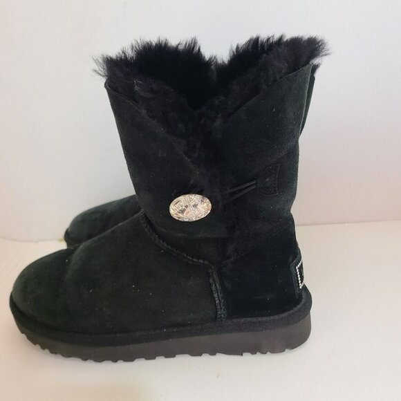 UGG Bailey Button Bling Crystal black Boots 1016553 Womens 6 - Picture 3 of 7